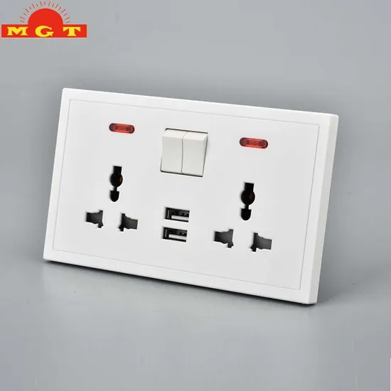 BS UK Double13A Multi Socket Wall Socket with Neon +White ABS+2USB 